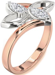 Diamond Platinum & Rose Gold Butterfly Marquise Two Stone Ring