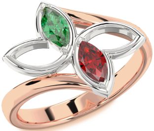 Platinum & Rose Gold Butterfly Marquise Two Stone Promise Ring