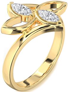 Diamond Gold Silver Butterfly Marquise Two Stone Ring