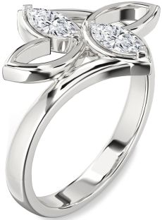 Diamond Silver Butterfly Marquise Two Stone Ring