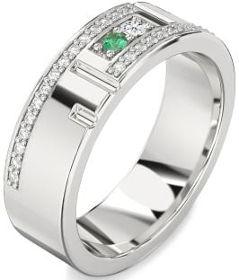 Men's Diamond Platinum Round Two Stone Promise Band Ring