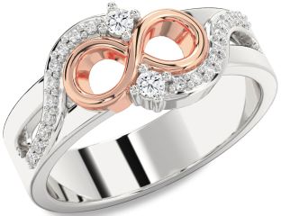 Diamond Silver & 10K Rose Gold Infinity Round Two Stone Ring