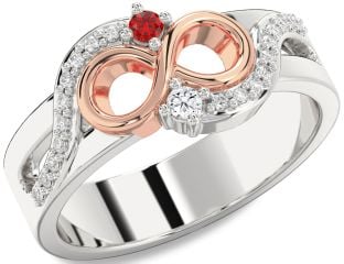 Diamond Platinum & Rose Gold Infinity Round Two Stone Promise Ring