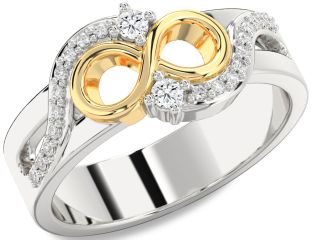 Diamond Silver & 10K gold Infinity Round Two Stone Ring