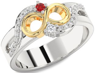 Diamond Platinum & Yellow Gold Infinity Round Two Stone Promise Ring