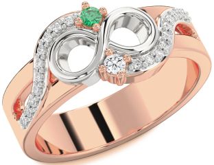 Diamond Rose Gold Silver Infinity Round Two Stone Promise Ring