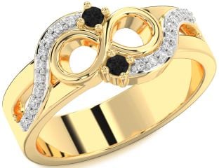 Black Diamond Gold Silver Infinity Round Two Stone Ring