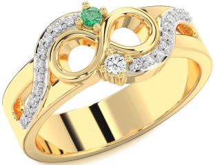 Diamond Gold Silver Infinity Round Two Stone Promise Ring