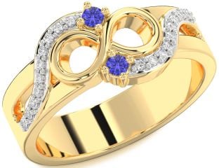 Diamond Tanzanite Gold Infinity Round Two Stone Ring