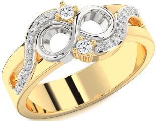Diamond White Yellow Gold Infinity Round Two Stone Ring