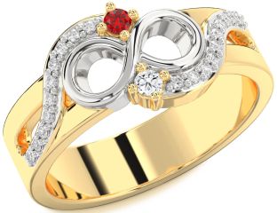 Diamond White Yellow Gold Infinity Round Two Stone Promise Ring
