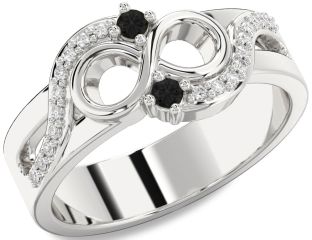 Black Diamond Silver Infinity Round Two Stone Ring
