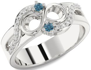 Blue Diamond Silver Infinity Round Two Stone Ring