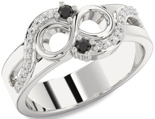 Diamond Black Onyx Silver Infinity Round Two Stone Ring