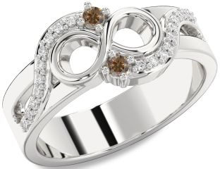 Chocolate Brown Diamond Silver Infinity Round Two Stone Ring
