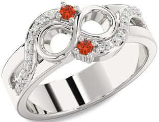 Diamond Fire Opal Silver Infinity Round Two Stone Ring