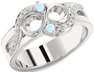 Diamond Moonstone Silver Infinity Round Two Stone Ring