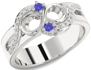 Diamond Tanzanite Silver Infinity Round Two Stone Ring