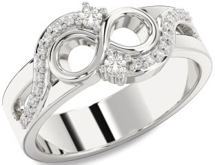 Diamond White Sapphire Silver Infinity Round Two Stone Ring