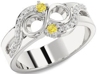 Yellow Diamond Silver Infinity Round Two Stone Ring