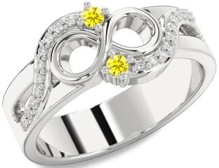 Diamond Yellow Sapphire Silver Infinity Round Two Stone Ring