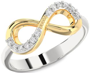 Diamond White Yellow Gold Infinity Round Ring
