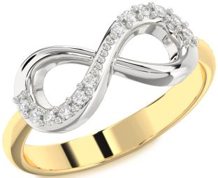 Diamond White Yellow Gold Infinity Round Ring