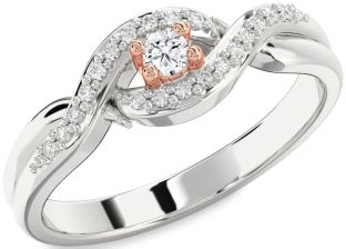 Diamond White Rose Gold Knot Round Promise Ring