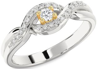 Diamond Silver & 10K gold Knot Round Promise Ring