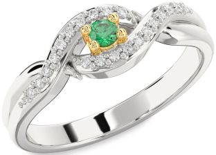 Diamond Emerald Silver & 10K gold Knot Round Promise Ring