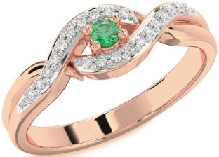 Diamond Emerald Rose Gold Knot Round Promise Ring