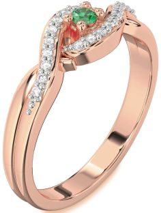 Diamond Emerald Rose Gold Knot Round Pave Promise Ring