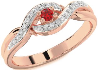 Diamond Ruby Rose Gold Knot Round Promise Ring
