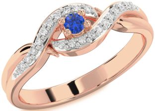 Diamond Blue Sapphire Rose Gold Knot Round Pave Promise Ring