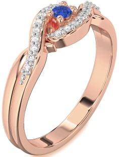Diamond Blue Sapphire Rose Gold Knot Round Pave Promise Ring