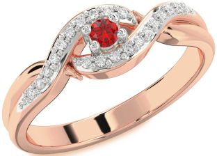Diamond Ruby Platinum & Rose Gold Knot Round Promise Ring