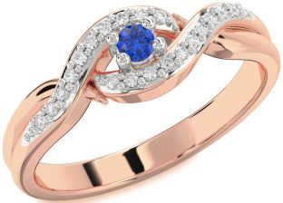 Diamond Blue Sapphire White Rose Gold Knot Round Pave Promise Ring