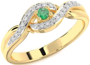 Diamond Emerald Gold Knot Round Promise Ring