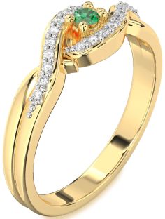 Diamond Emerald Gold Knot Round Pave Promise Ring