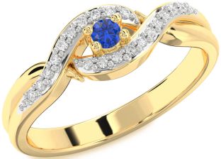 Diamond Blue Sapphire Gold Knot Round Pave Promise Ring