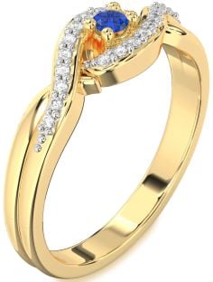 Diamond Blue Sapphire Gold Knot Round Pave Promise Ring