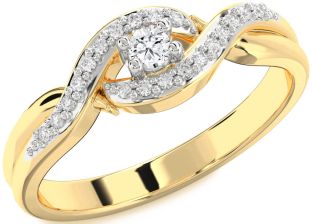 Diamond White Yellow Gold Knot Round Promise Ring