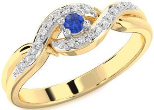 Diamond Blue Sapphire White Yellow Gold Knot Round Pave Promise Ring