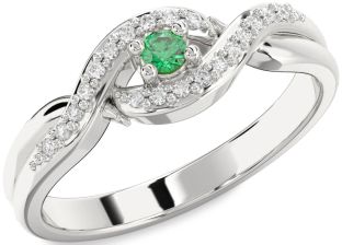 Diamond Emerald Platinum Knot Round Promise Ring
