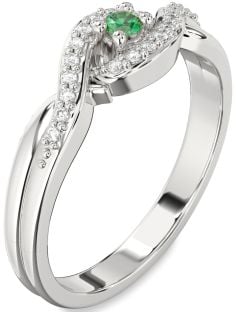 Diamond Emerald White Gold Knot Round Pave Promise Ring