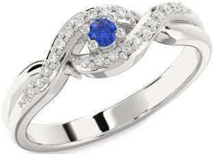 Diamond Blue Sapphire White Gold Knot Round Pave Promise Ring
