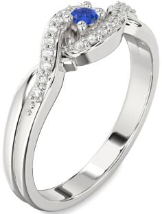 Diamond Blue Sapphire Platinum Knot Round Pave Promise Ring