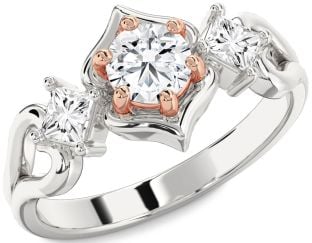 Diamond Silver & 10K Rose Gold Round Solitaire Engagement Ring