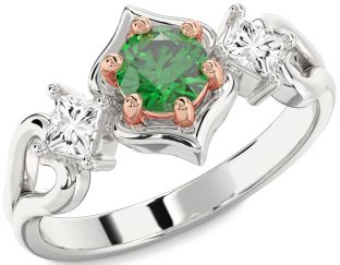 Diamond Emerald White Rose Gold Round Solitaire Engagement Ring