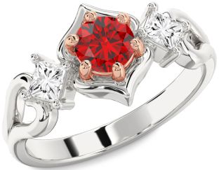 Diamond Ruby White Rose Gold Round Solitaire Engagement Ring